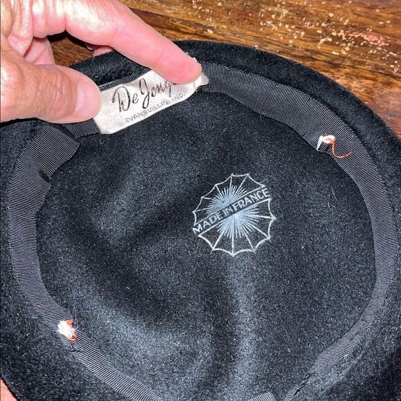 French France Vintage Black Velour Velvet Retro Pin on Couture Skull Cap Beanie main image 4